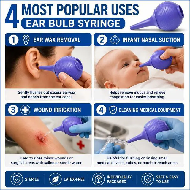Alt view image 2 of 7 - Sterile Ear Bulb Syringe 2 oz, Rubber Nasal Aspirator, 5 Pack