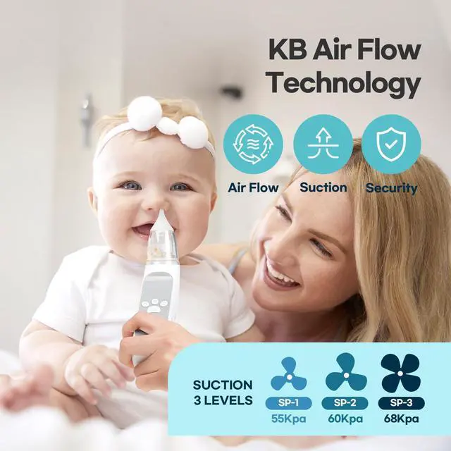 Alt view image 2 of 7 - Nasal Aspirator for Baby, Electric Nose Aspirator, Nose Sucker, Automatic Nose Cleaner with 3 Silicone Tips, Adjustable Suction Level, Music and Light Soothing Function - FSA/HSA Eligible