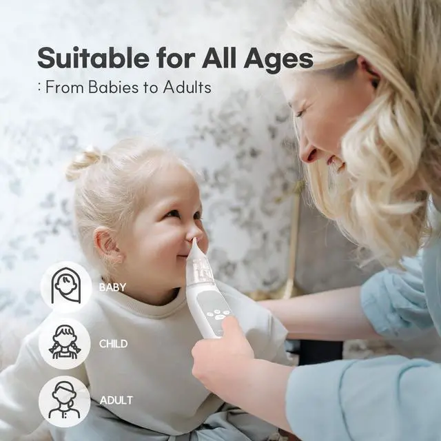 Alt view image 5 of 7 - Nasal Aspirator for Baby, Electric Nose Aspirator, Nose Sucker, Automatic Nose Cleaner with 3 Silicone Tips, Adjustable Suction Level, Music and Light Soothing Function - FSA/HSA Eligible
