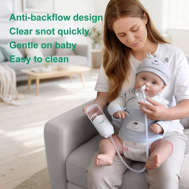 Alt view image 3 of 7 - Baby Nasal Aspirator for Newborns & Toddlers Manual Nose Sucker, BPA-Free Soft Silicone Tips, Anti-Reflux Design, Easy to Clean, with Storage Box & Booger Clip
