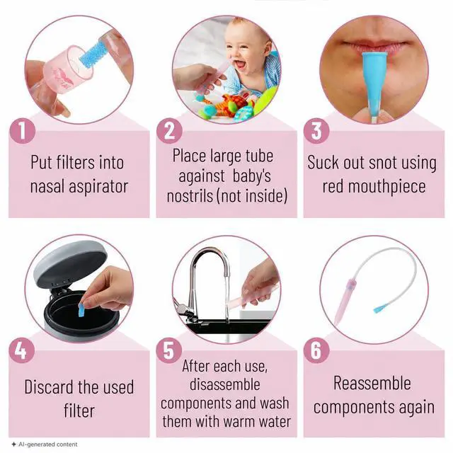 Alt view image 4 of 7 - Baby Nasal Aspirator with 3 Extra Hygiene Filters, Pink