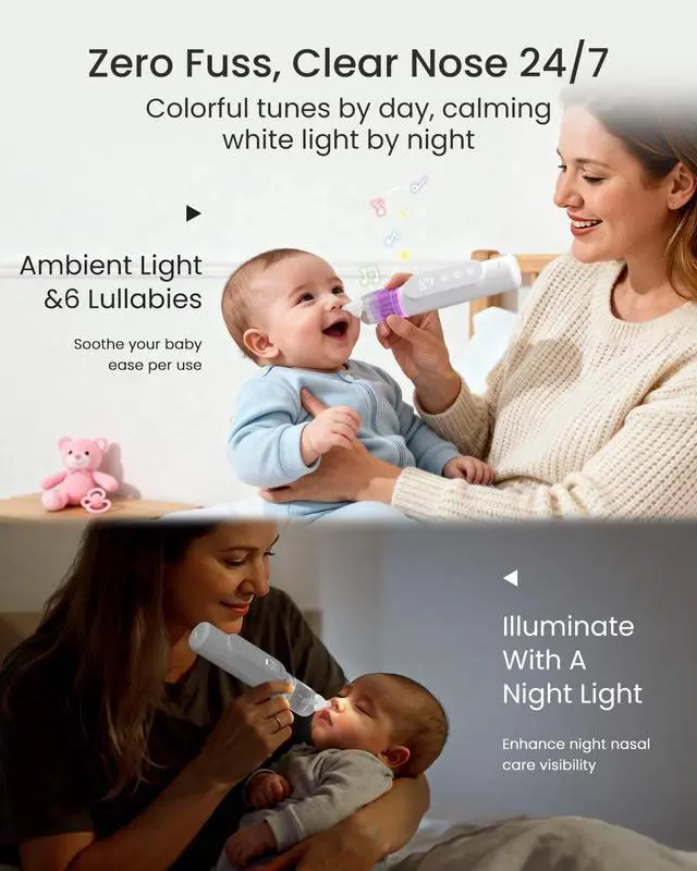 Alt view image 3 of 7 - Nasal Aspirator for Baby, Upgraded 5 Suction Levels Baby Nose Sucker, IPX7 Waterproof Electric Nose Suction for Baby, Booger Sucker for Toddlers with Automatic Cleaning &Music &Light Functions