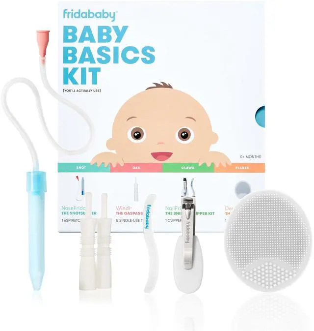 Main image of Baby Basics Kit, 6pc Baby Essentials Kit Includes Nasal Aspirator Snotsucker, NailFrida Nail Files, Windi Gas Relief, DermaFrida Bath Brush + Silicone Carry Case