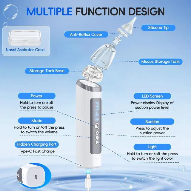 Alt view image 5 of 7 - Nasal Aspirator for Baby, Electric Nose Sucker for Baby & Toddler, Congestion Relief with 3 Levels Suction,Soothing Light & Nursery Rhymes (Large A)