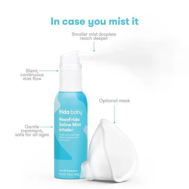 Alt view image 5 of 7 - Baby NoseFrida Saline Mist Nasal Inhaler, Decongestant Spray for Congestion & Allergy Relief for Babies + Kids, Nasal Saline Spray, Soothes Stuffy Nose & Sore Throat, Includes Mask