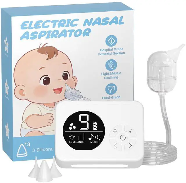Main image of Nasal Aspirator for Baby, 9 Suction Levels Nose Sucker, Rechargeable Electric Snot Sucker, 3 Levels Night Light & Nursery Rhyme Soothing Function, Food-Grade Silicone Tips