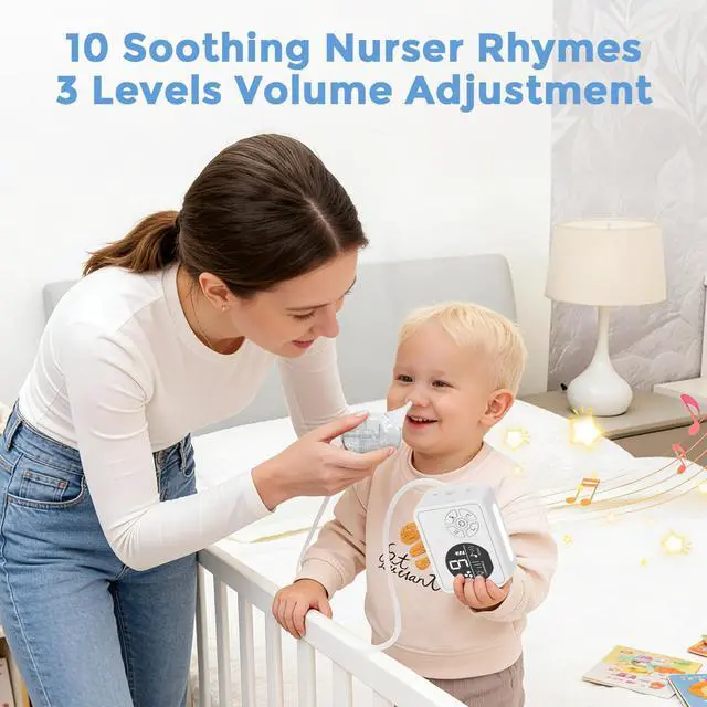 Alt view image 4 of 7 - Nasal Aspirator for Baby, 9 Suction Levels Nose Sucker, Rechargeable Electric Snot Sucker, 3 Levels Night Light & Nursery Rhyme Soothing Function, Food-Grade Silicone Tips