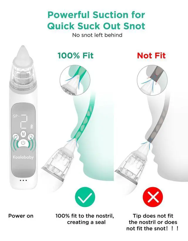 Alt view image 7 of 7 - Electric Nasal Aspirator for Baby, Large Flow, Baby Nose Sucker with 3 Suction Levels, Rechargeable Nose Cleaner for Toddlers, Music and Light Soothing, Soft Silicone Tips