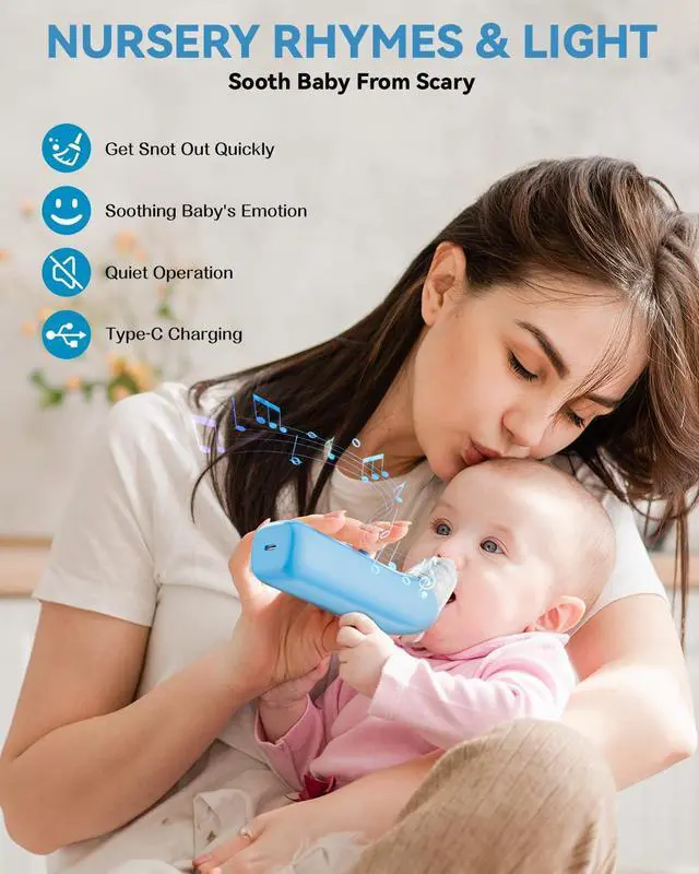 Alt view image 5 of 7 - Nasal Aspirator for Baby, Electric Baby Nose Suction with 5 Adjustable Levels Suction, USB-C Rechargeable Mucus Cleaner with Lights and Music, Baby Nasal Aspirator for Toddler with 3 Silicone Tip