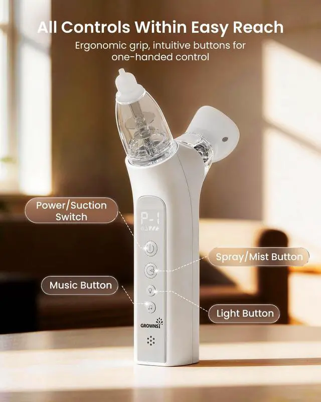 Alt view image 4 of 7 - SniffEase Spa 3-in-1 Nasal Aspirator for Baby Spray, Suction & Mist, Hospital-Grade Powerful Electric Nose Suction with Soothing Light & Music, Larger Chamber (Grey)