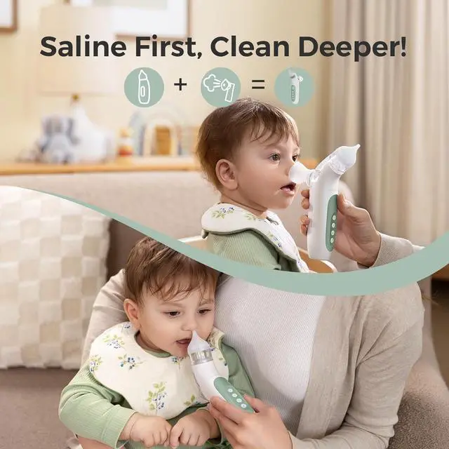 Alt view image 3 of 7 - BreezyClear 2-in-1 Electric Nasal Aspirator for Baby with Spray, 65kPa Hospital-Grade Suction, 4 Levels, Low-Noise Nose Sucker for Baby with Light & Music, Baby Shower & Registry Gifts