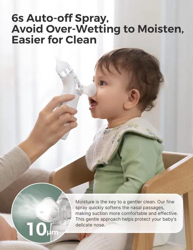 Alt view image 4 of 7 - BreezyClear 2-in-1 Electric Nasal Aspirator for Baby with Spray, 65kPa Hospital-Grade Suction, 4 Levels, Low-Noise Nose Sucker for Baby with Light & Music, Baby Shower & Registry Gifts