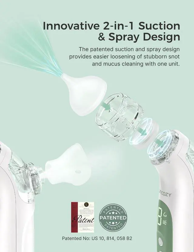 Alt view image 6 of 7 - BreezyClear 2-in-1 Electric Nasal Aspirator for Baby with Spray, 65kPa Hospital-Grade Suction, 4 Levels, Low-Noise Nose Sucker for Baby with Light & Music, Baby Shower & Registry Gifts
