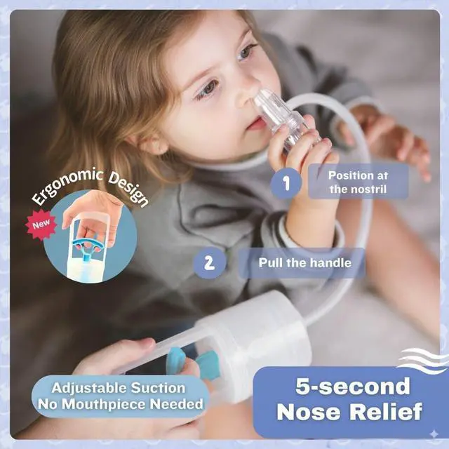 Alt view image 6 of 7 - Baby Nasal Aspirator Powerful Hand Pump Nose Sucker | Booger Sucker with Rounded Non-Invasive Nozzle | Quiet and Strong Suction Nose Cleaner for Infants and Toddlers, Made in Taiwan