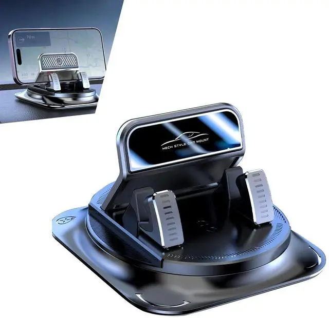 Main image of Car Dashboard Phone Holder, Rotating One-Hand Operation Bracket with Anti-Slip Base, Auto-Locking Secure Navigation Stand, Waterproof Easy Clean Mount for Most Phones and Decives (Black)