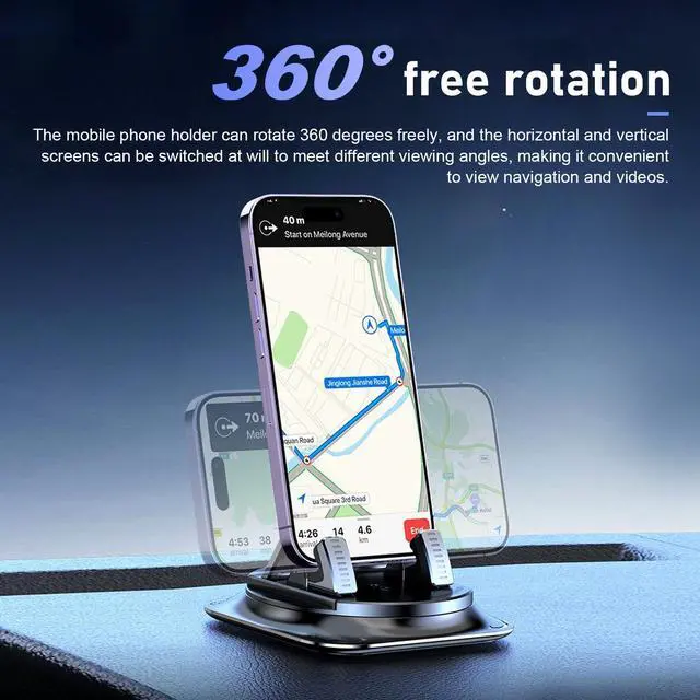 Alt view image 5 of 7 - Car Dashboard Phone Holder, Rotating One-Hand Operation Bracket with Anti-Slip Base, Auto-Locking Secure Navigation Stand, Waterproof Easy Clean Mount for Most Phones and Decives (Black)