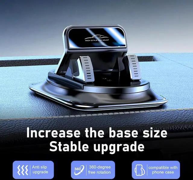 Alt view image 4 of 7 - Car Dashboard Phone Holder, Rotating One-Hand Operation Bracket with Anti-Slip Base, Auto-Locking Secure Navigation Stand, Waterproof Easy Clean Mount for Most Phones and Decives (Black)