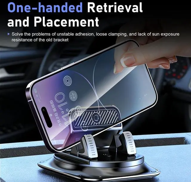 Alt view image 7 of 7 - Car Dashboard Phone Holder, Rotating One-Hand Operation Bracket with Anti-Slip Base, Auto-Locking Secure Navigation Stand, Waterproof Easy Clean Mount for Most Phones and Decives (Black)