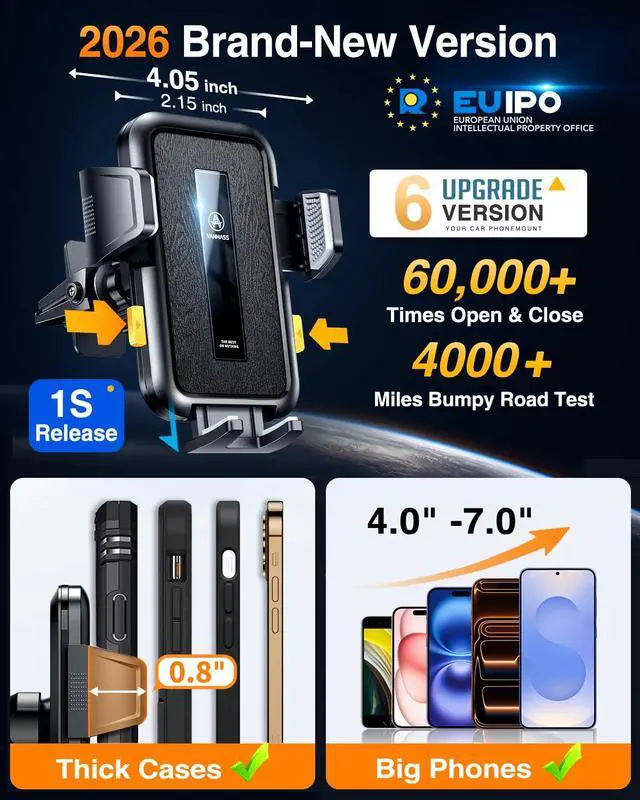 Alt view image 4 of 7 - 2026 Car Phone HolderMilitary-Grade Strongest 90+LBS SuctionPhone Holder for Your Car Dashboard Windshield Vent Cell Phone Mount Truck Stand Cradle for iPhone 17 Pro Max 16 15 14 13 Android