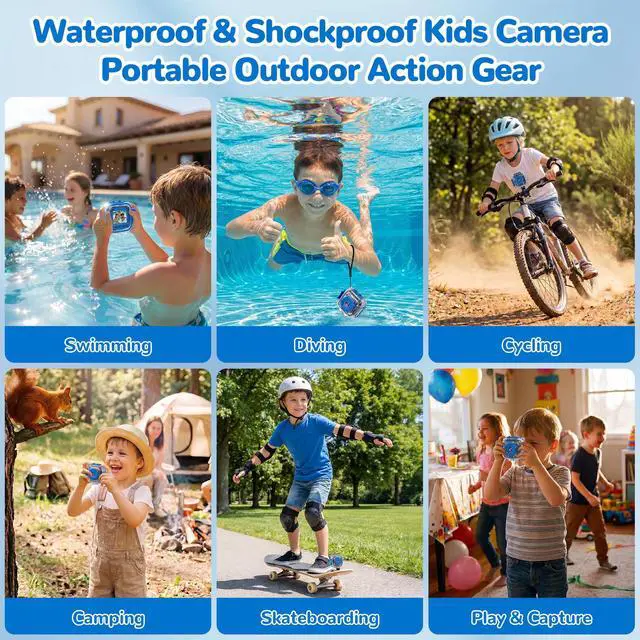 Alt view image 3 of 7 - Pool Toy & Kids Underwater Camera - IP68 Waterproof Action Camera for Boys Ages 3-12, 1080P Video, 32GB Card, Mount for Bike & More, Birthday Gift for Diving, Swimming, Riding, Snorkeling