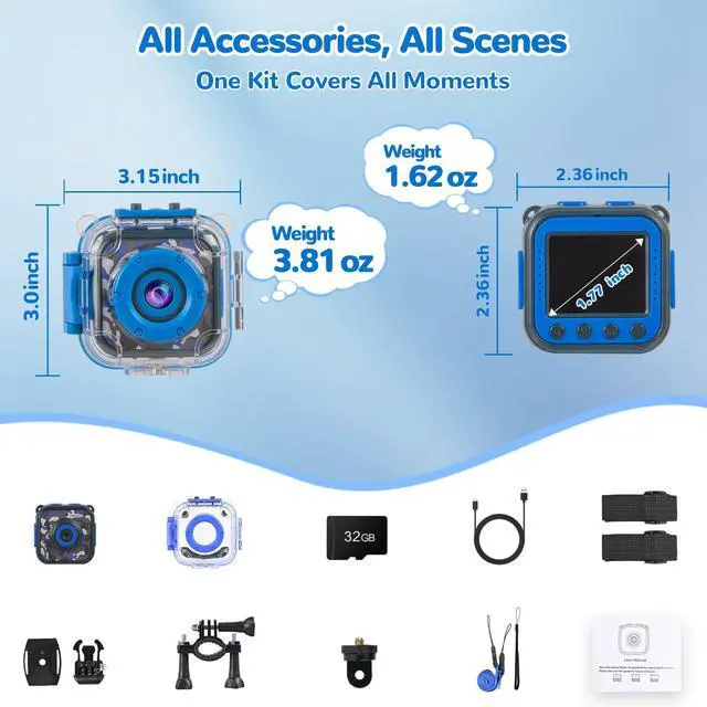 Alt view image 7 of 7 - Pool Toy & Kids Underwater Camera - IP68 Waterproof Action Camera for Boys Ages 3-12, 1080P Video, 32GB Card, Mount for Bike & More, Birthday Gift for Diving, Swimming, Riding, Snorkeling