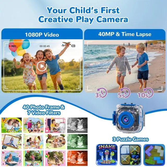 Alt view image 5 of 7 - Pool Toy & Kids Underwater Camera - IP68 Waterproof Action Camera for Boys Ages 3-12, 1080P Video, 32GB Card, Mount for Bike & More, Birthday Gift for Diving, Swimming, Riding, Snorkeling