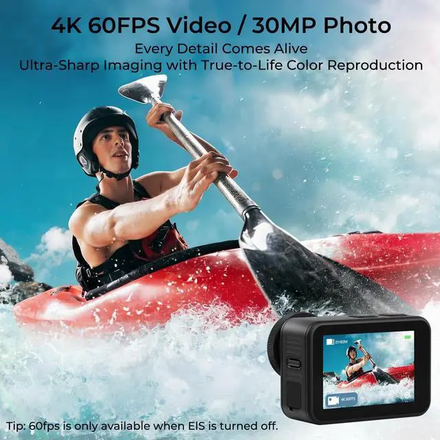 Alt view image 2 of 7 - i7 Action Camera 4K 60FPS 20MP with 2X 2150mAh Batteries, Underwater Camera with 5X Zoom, Waterproof, EIS, Powered by Snappro App, WiFi Remote Control, Support Video&Photo Editing