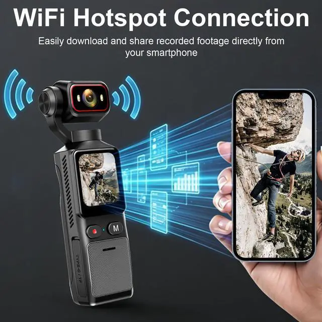 Alt view image 7 of 7 - 4K Handheld Vlogging Camera, WiFi Pocket Action Camera, Anti-Shake Body Cam