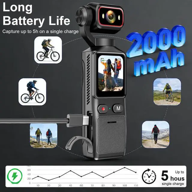 Alt view image 6 of 7 - 4K Handheld Vlogging Camera, WiFi Pocket Action Camera, Anti-Shake Body Cam