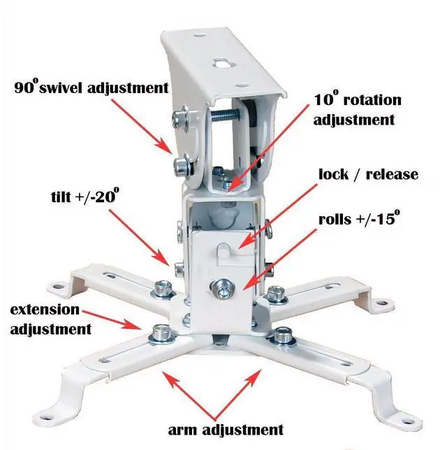 Main image of Swivel Tilt Universal Projector Ceiling Mount Bracket Fits Flat and Vaulted Ceiling with 26.7" Extension Pole up to 44 lbs (20 kgs) Load Capacity PJ2W 1CA