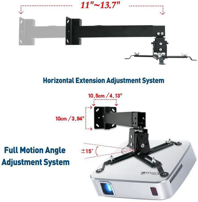 Alt view image 5 of 5 - Projector Ceiling Wall Mount Adjustable Height from 11 to 13.7 Inches Bracket with Extendable Arms Low Profile Holder Hanger for Home Office Compatible with Epson Optoma Benq (Black)
