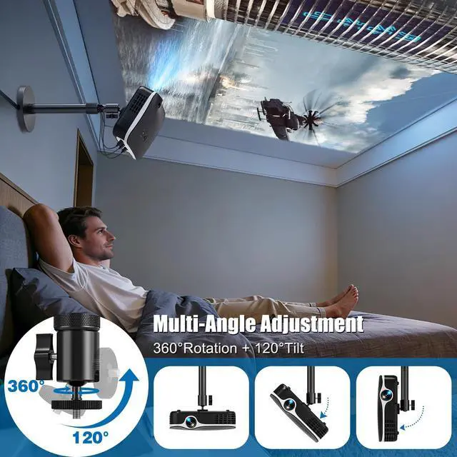 Alt view image 2 of 7 - Projector Ceiling Mount, 10.8" - 15" Extendable Length Ceiling Projector Stand with 1/4" Screw, Compatible with TMY, HAPPRUN, Aurzen & Most Device, 360° Rotation & 120° tilt for Ceiling Wall Use
