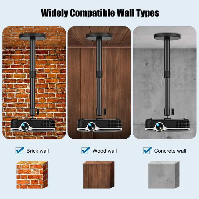 Alt view image 6 of 7 - Projector Ceiling Mount, 10.8" - 15" Extendable Length Ceiling Projector Stand with 1/4" Screw, Compatible with TMY, HAPPRUN, Aurzen & Most Device, 360° Rotation & 120° tilt for Ceiling Wall Use