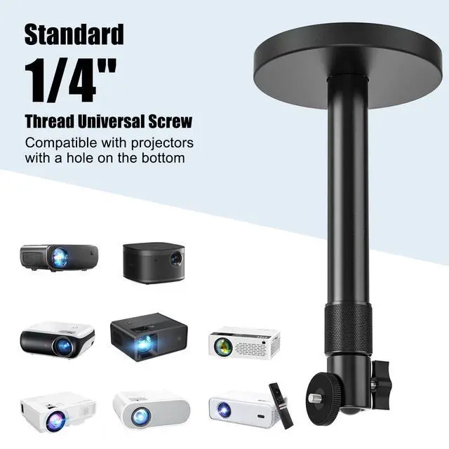 Alt view image 5 of 7 - Projector Ceiling Mount, 10.8" - 15" Extendable Length Ceiling Projector Stand with 1/4" Screw, Compatible with TMY, HAPPRUN, Aurzen & Most Device, 360° Rotation & 120° tilt for Ceiling Wall Use