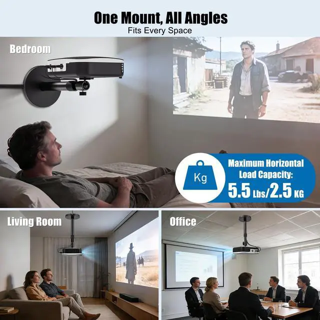 Alt view image 7 of 7 - Projector Ceiling Mount, 10.8" - 15" Extendable Length Ceiling Projector Stand with 1/4" Screw, Compatible with TMY, HAPPRUN, Aurzen & Most Device, 360° Rotation & 120° tilt for Ceiling Wall Use