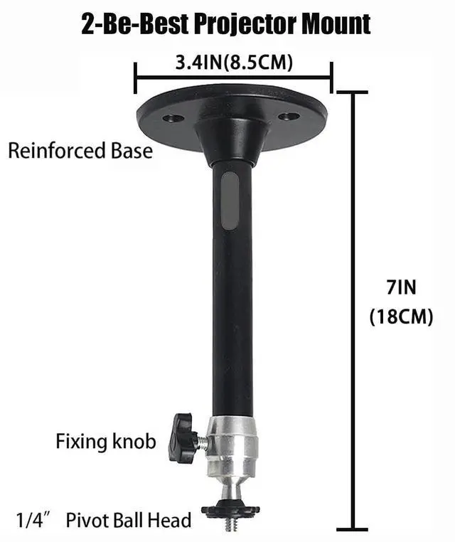 Alt view image 2 of 7 - Mini Projector Ceiling Mount 360° Adjustable Projector Wall Mount Length 7in / 18cm Projectors Mounts Black