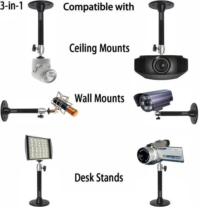 Alt view image 4 of 7 - Mini Projector Ceiling Mount 360° Adjustable Projector Wall Mount Length 7in / 18cm Projectors Mounts Black