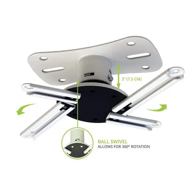 Alt view image 2 of 7 - P101W Universal Projector Ceiling Mount, White - Fits Most projectors and Supports up to 22lbs - Extends 9 to 12 Using Supplied Extension Tubes