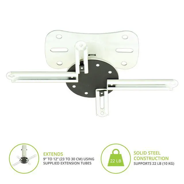 Alt view image 3 of 7 - P101W Universal Projector Ceiling Mount, White - Fits Most projectors and Supports up to 22lbs - Extends 9 to 12 Using Supplied Extension Tubes