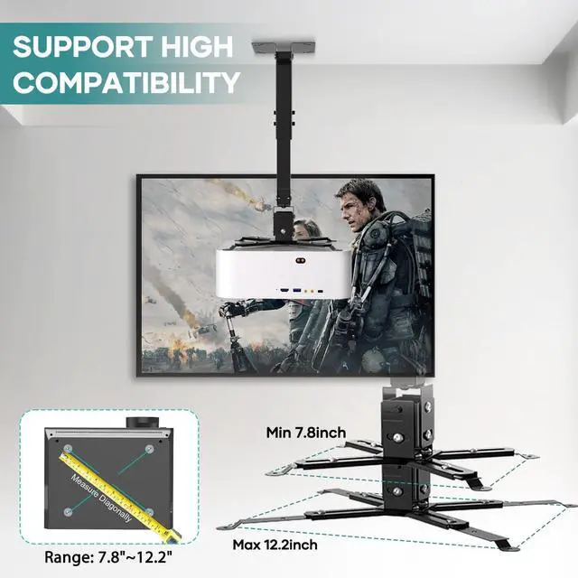 Alt view image 2 of 7 - Wall/Ceiling Projector Mount with Extension Pole, Universal 3-in-1 Bracket