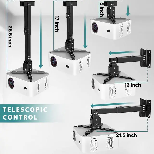 Alt view image 4 of 7 - Wall/Ceiling Projector Mount with Extension Pole, Universal 3-in-1 Bracket