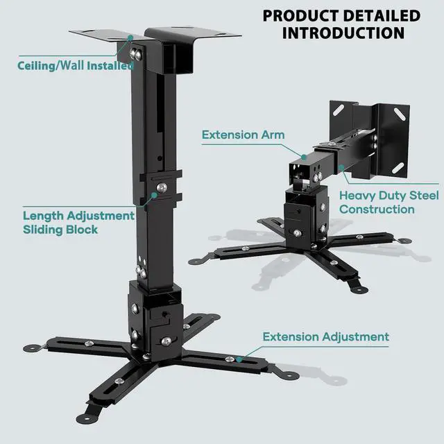 Alt view image 6 of 7 - Wall/Ceiling Projector Mount with Extension Pole, Universal 3-in-1 Bracket
