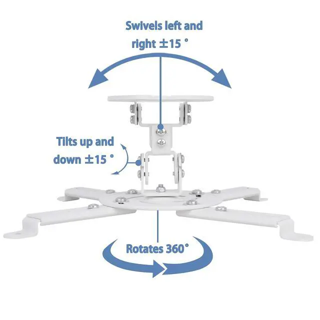 Alt view image 3 of 7 - Full Motion Universal Projector Ceiling Mount Bracket with Adjustable Extendable Arms Rotating Swivel Tilt and Low Profile Mount for Home and Office Projector (White)
