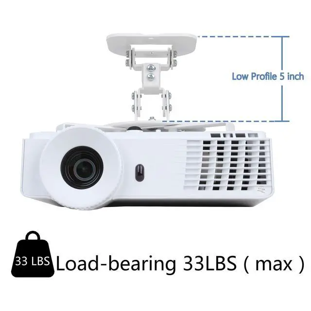 Alt view image 5 of 7 - Full Motion Universal Projector Ceiling Mount Bracket with Adjustable Extendable Arms Rotating Swivel Tilt and Low Profile Mount for Home and Office Projector (White)
