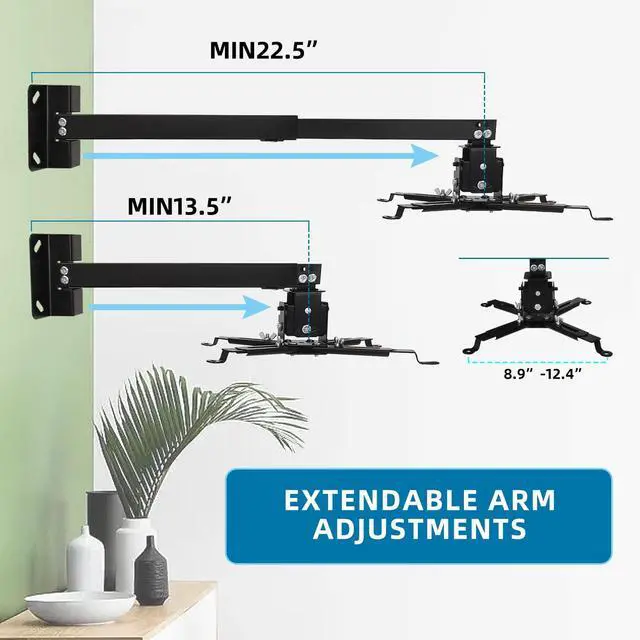 Alt view image 2 of 7 - Projector Mount,Ceiling Wall Mount, Universal Projector Mount with 25.5-inch Expansion Arm, Height Adjustable,Suitable for Home and Office Projectors(Black)