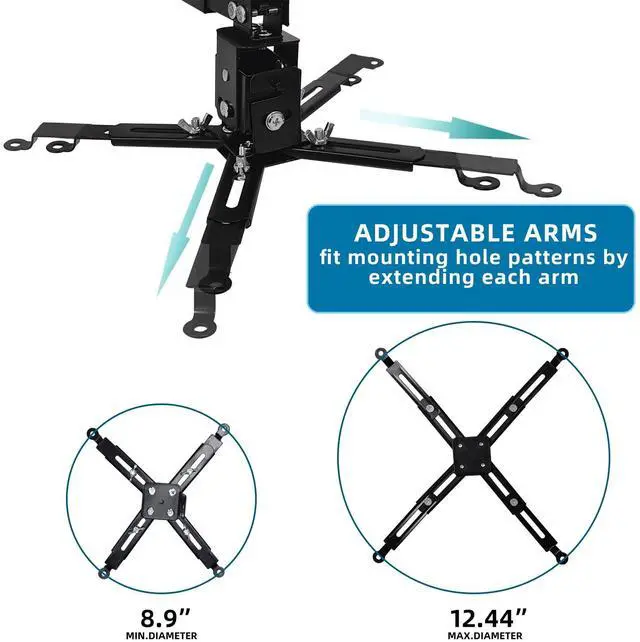 Alt view image 3 of 7 - Projector Mount,Ceiling Wall Mount, Universal Projector Mount with 25.5-inch Expansion Arm, Height Adjustable,Suitable for Home and Office Projectors(Black)
