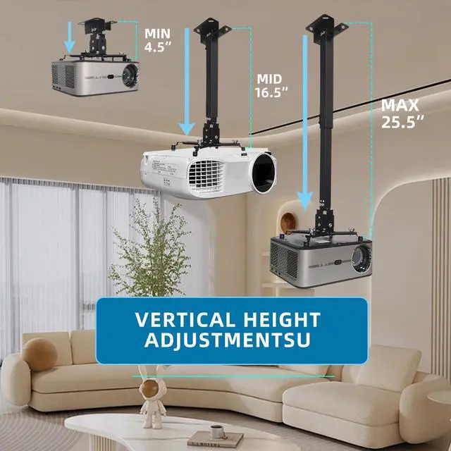 Alt view image 4 of 7 - Projector Mount,Ceiling Wall Mount, Universal Projector Mount with 25.5-inch Expansion Arm, Height Adjustable,Suitable for Home and Office Projectors(Black)