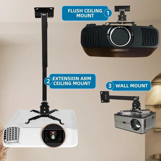 Alt view image 5 of 7 - Projector Mount,Ceiling Wall Mount, Universal Projector Mount with 25.5-inch Expansion Arm, Height Adjustable,Suitable for Home and Office Projectors(Black)