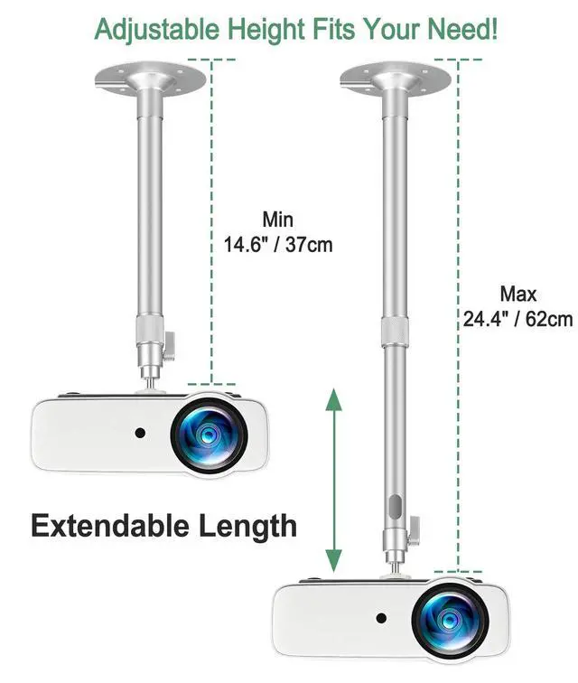 Alt view image 3 of 7 - Upgraded Projector Mount, 360° Rotation 90° Tilt Adjustable 14-24in, Projector Wall Mount, Telescope Projectors Ceiling Mounts Compatible with Aurzen TMY HAPPRUN Yaber & Most Projectors