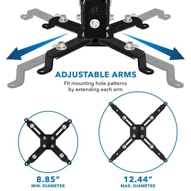 Alt view image 4 of 7 - Projector Ceiling Mount and Wall Mount with Adjustable Arm, Universal Projector Mount for LCD/DLP Projectors, Flush Mount Option, Built-in Cable Management, 40lb Capacity, Black
